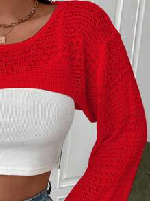 Calvaya Áo len Plus Size Cao thấp màu trơn Giải trí - Đỏ - Xem 6