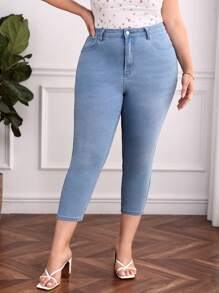 SHEIN Frenchy Plus Skinny Jeans - Light Wash - View 6