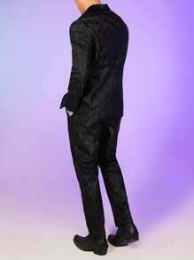 FeverCity Men Snakeskin Print PU Leather Single Breasted Blazer & Trousers - Black - View 2