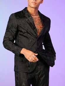 FeverCity Men Snakeskin Print PU Leather Single Breasted Blazer & Trousers - Black - View 4