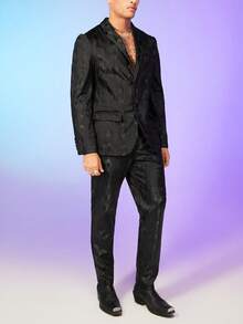 FeverCity Men Snakeskin Print PU Leather Single Breasted Blazer & Trousers - Black - View 5