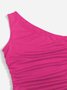 Chiquease One Shoulder Ruched Bodycon Dress - Hot Pink - View 3