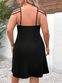 SHEIN Unity Đầm Plus Size Hội Chữ thập màu trơn Giải trí - màu đen - Xem 2