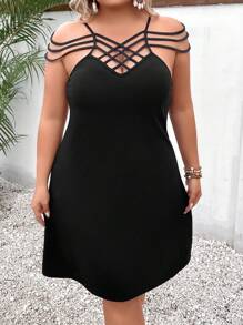 SHEIN Unity Đầm Plus Size Hội Chữ thập màu trơn Giải trí - màu đen - Xem 6