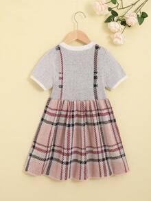 SHEIN Toddler Girls Plaid Bow Front 2 In 1 Jumper Dress - Multicolor - View 2