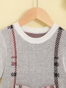 SHEIN Toddler Girls Plaid Bow Front 2 In 1 Jumper Dress - Multicolor - View 3