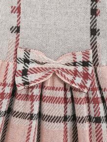 SHEIN Toddler Girls Plaid Bow Front 2 In 1 Jumper Dress - Multicolor - View 4
