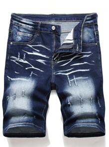 Manfinity LEGND Hombres Shorts en mezclilla algodón desgarro con lavado