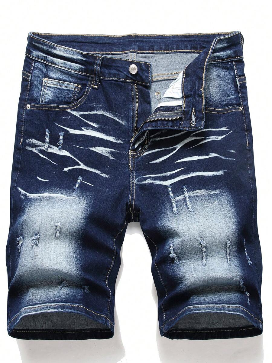 Manfinity LEGND Hombres Shorts en mezclilla algodón desgarro con lavado