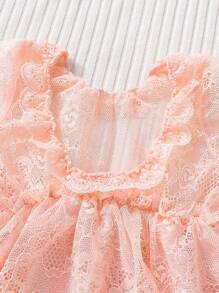 SHEIN Đạo cụ chụp ảnh cho trẻ sơ sinh Tương phản ren Xù màu trơn - Màu Hồng baby - Xem 4