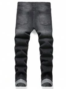 Manfinity LEGND Men Cotton Ripped Frayed Cat Whisker Washed Skinny Jeans - Black - View 2