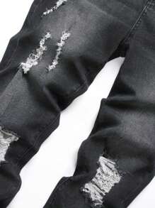 Manfinity LEGND Men Cotton Ripped Frayed Cat Whisker Washed Skinny Jeans - Black - View 5