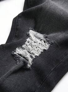 Manfinity LEGND Men Cotton Ripped Frayed Cat Whisker Washed Skinny Jeans - Black - View 7