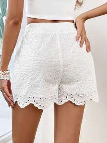 Soleia Eyelet Embroidery Scallop Trim Shorts - White - View 2