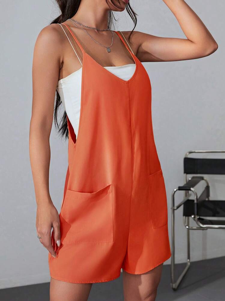 SHEIN EZwear Casual Eenkleurig Jumpsuit Zak - Verbrand oranje - Bekijken 5