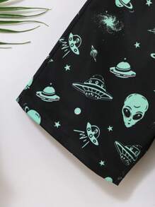SHEIN Quần short dệt theo chủ đề ngoài hành tinh và không gian cho bé trai in hình quần short dệt giản dị và linh hoạt cho mùa hè - Nhiều màu - Xem 3