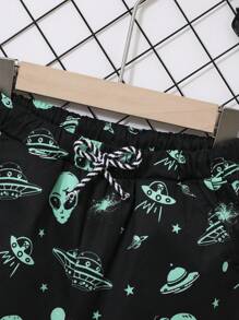 SHEIN Quần short dệt theo chủ đề ngoài hành tinh và không gian cho bé trai in hình quần short dệt giản dị và linh hoạt cho mùa hè - Nhiều màu - Xem 5