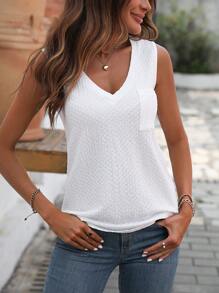 SHEIN LUNE 素色口袋貼布背心上衣 - 白色 - 查看 4