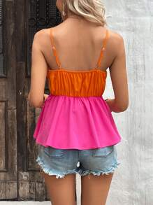 Breezaya Two Tone Contrast Lace Peplum Cami Top - Multicolor - View 2