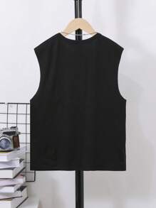 SHEIN Áo thun dệt kim cho bé trai tuổi teen, hiệu ứng neon, in hình chữ và hoạt hình vui nhộn, kiểu dáng thoải mái và đa năng cho mùa hè. - màu đen - Xem 2