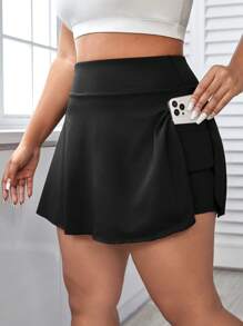 Gameset SHEIN Sport Plus High Waist Sports Skort With Phone Pocket - Black - View 1