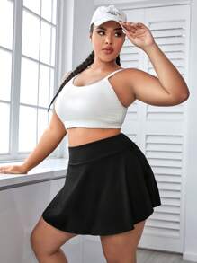 Gameset SHEIN Sport Plus High Waist Sports Skort With Phone Pocket - Black - View 5