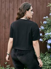 Hellfunco 大碼花卉圖案和骷髏頭圖案落肩T恤