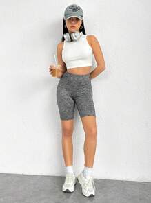 SHEIN Essnce 字母補丁細節騎行褲 - 深灰色 - 查看 6