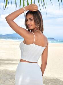 SHEIN Qutie 素色吊帶短上衣 - 白色 - 查看 2