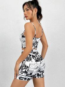 SHEIN EZwear 波普藝術圖案吊帶上衣&騎行褲