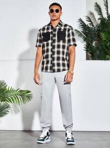 GENTILAND Men Flap Pocket Side Drawstring Waist Cargo Trousers - Light Grey - View 5