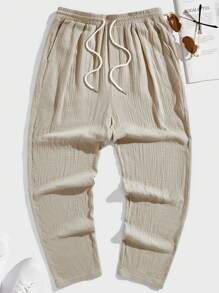 GENTILAND Hombres Pantalones algodón unicolor de cintura con cordón - Caqui - Ver 1