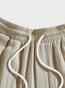 GENTILAND Hombres Pantalones algodón unicolor de cintura con cordón - Caqui - Ver 5