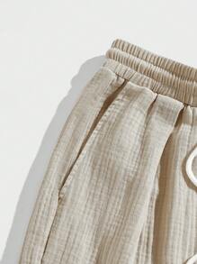 GENTILAND Hombres Pantalones algodón unicolor de cintura con cordón - Caqui - Ver 3