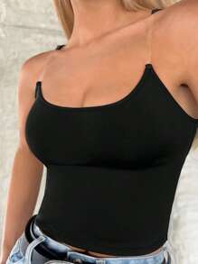 SHEIN Privé 素色吊帶上衣 - 黑色 - 查看 1