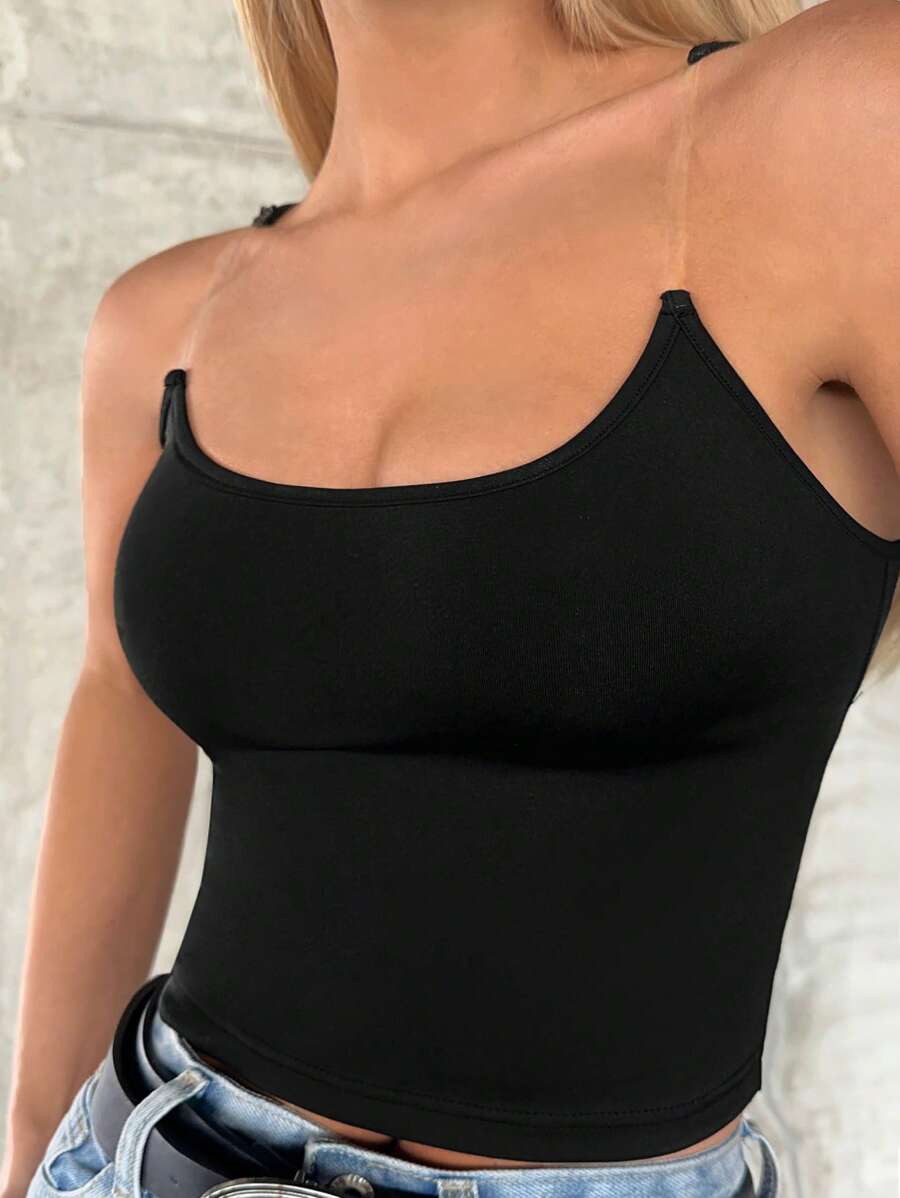 SHEIN Privé 素色吊帶上衣 - 黑色 - 查看 1