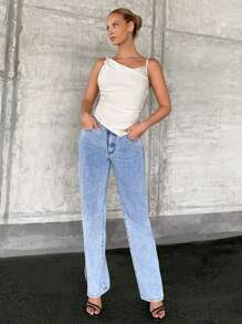 Chiquease Solid Asymmetrical Hem Top