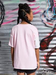 SHEIN Tops con gái Đắp vá Khối Màu Lá thư Giải trí - Nhiều màu - Xem 2