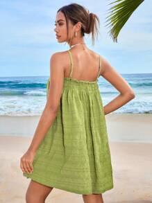 Soleia Đầm viền lá sen Dải chun màu trơn Boho - Màu xanh chanh - Xem 2