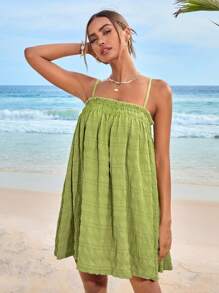 Soleia Đầm viền lá sen Dải chun màu trơn Boho - Màu xanh chanh - Xem 6