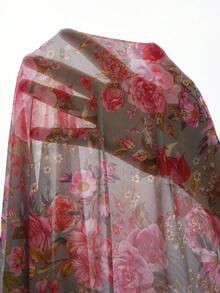 印花前蝴蝶結網紗吊帶連體短褲 - 彩色 - 查看 7