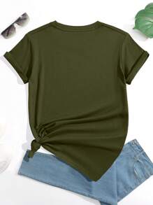 INAWLY Slogan Graphic Tee Be Real Not Perfect Graphic Tees Women Tops - Army Green - View 2
