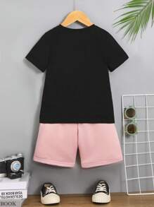 SHEIN 2pcs/set Toddler Boys' Casual Comfortable Fashionable Simple Practical Adorable Expression Printed T-shirt And Shorts - Multicolor - View 2