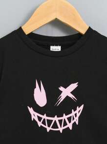 SHEIN 2pcs/set Toddler Boys' Casual Comfortable Fashionable Simple Practical Adorable Expression Printed T-shirt And Shorts - Multicolor - View 4