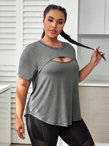Yoga Basic Plus Cut Out Front Sports Tee - Dark Grey - View 4