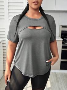 Yoga Basic Plus Cut Out Front Sports Tee - Dark Grey - View 5
