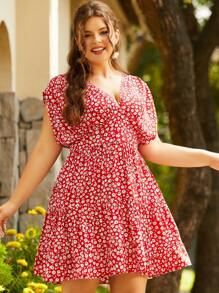 S BETRO 大碼碎花蝙蝠袖荷葉邊連衣裙 - 彩色 - 查看 1