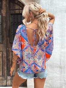 SHEIN VCAY Áo sơ mi nữ Họa tiết khăn Boho - Nhiều màu - Xem 2
