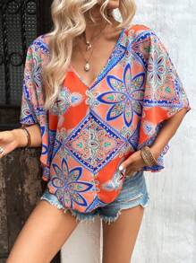 SHEIN VCAY Áo sơ mi nữ Họa tiết khăn Boho - Nhiều màu - Xem 4