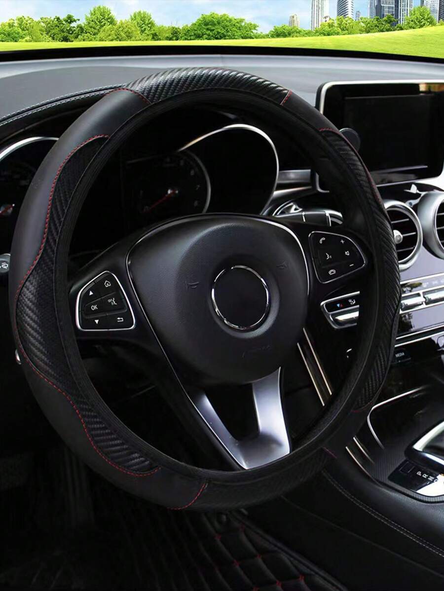 1 Bọc Vô Lăng Ô Tô Kết Cấu Bằng Sợi Carbon Không Có Vòng Tròn Bên Trong - màu đen - Xem 1